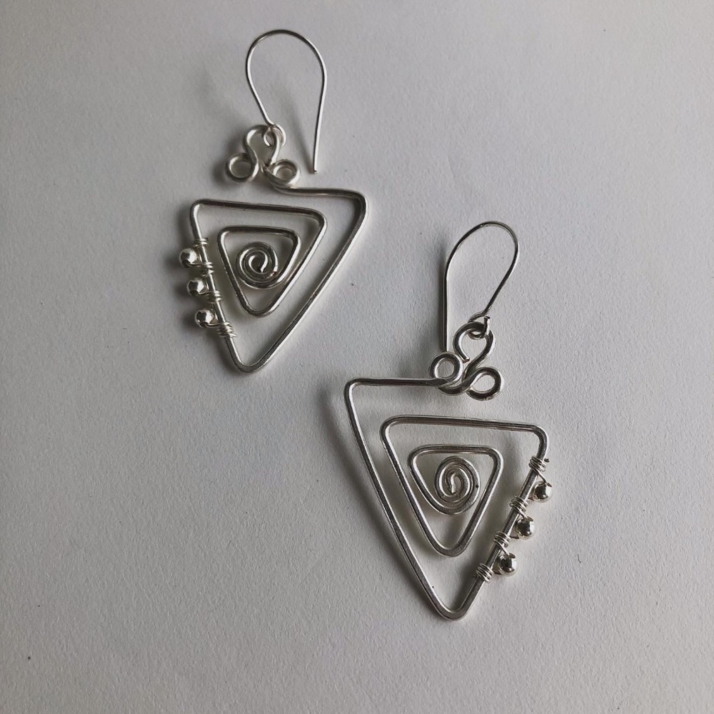 Silver Asymmetrical Triangle Earrings